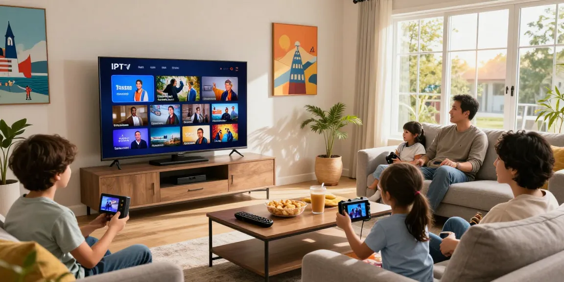 Families enjoying IPTV Quebec channels in a cozy living room environment